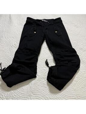 YA-YA Wns SZ 4 Vintage Black Cargo Moto Pants Drawstring Hem Reinforced Knee Y2k